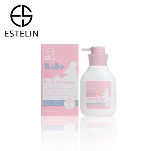 Gentle 2-in-1 baby wash and shampoo from My Store, original formula, showing a clear bottle with baby-friendly packaging