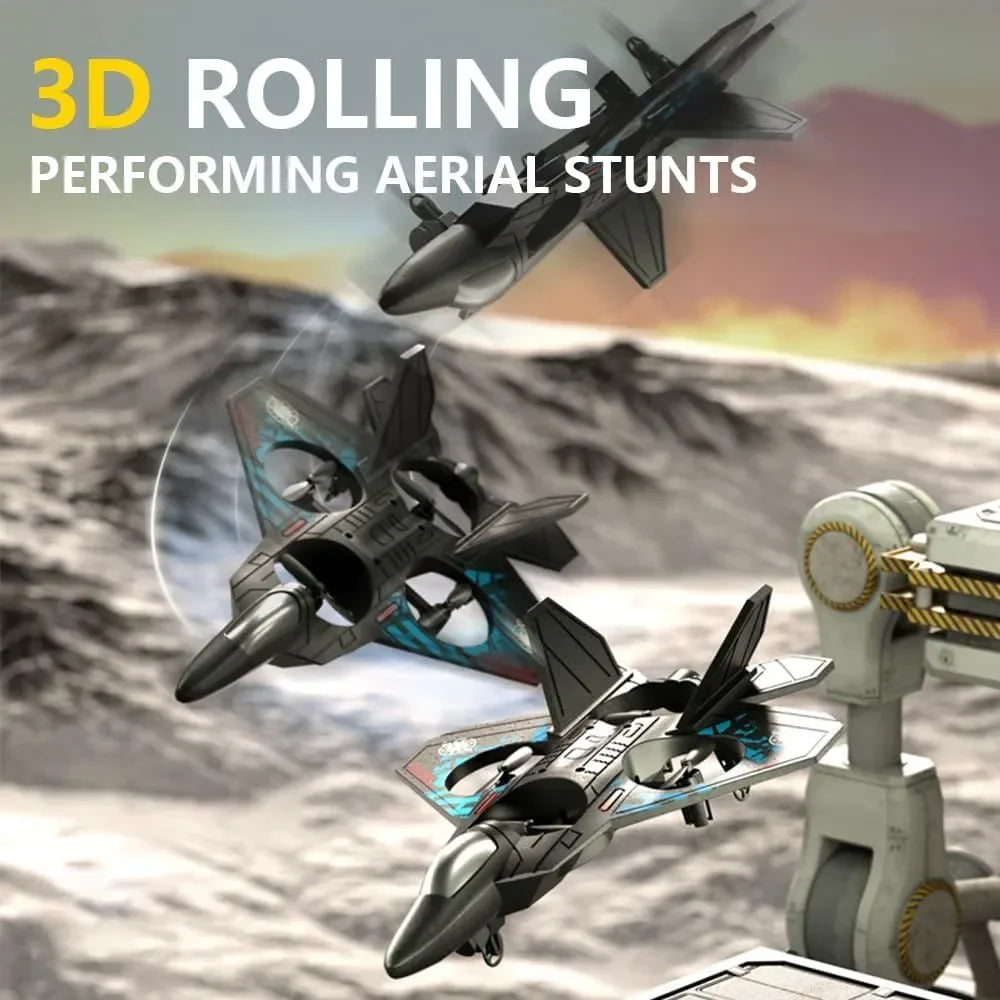 My Store TAK TAK RC fighter jet drone toy flying in the sky with sleek design and remote control features.