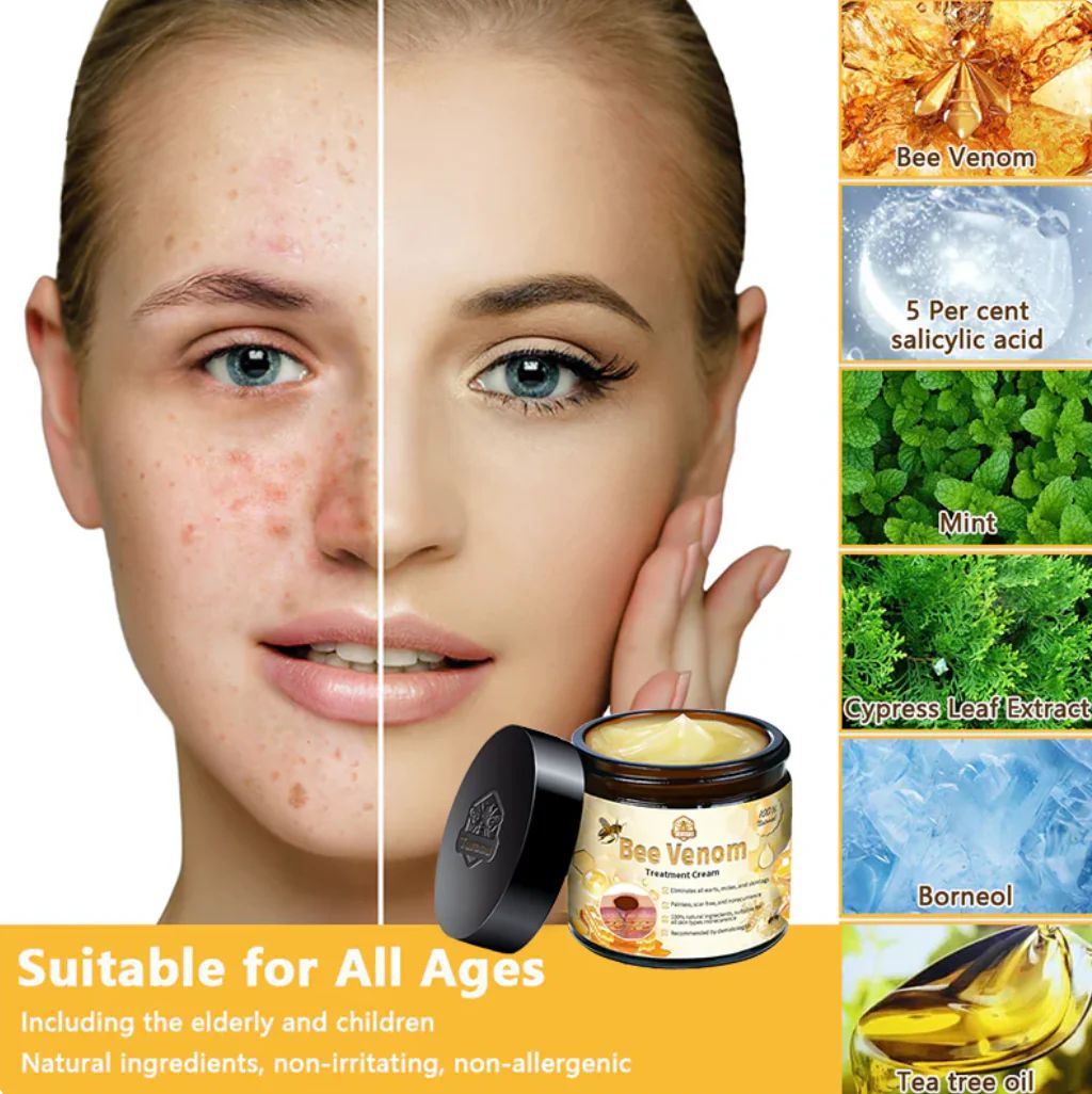 Alrimaya Bee Skin Elixir bottle with dropper, featuring a honeycomb design and golden liquid inside, on a neutral background.