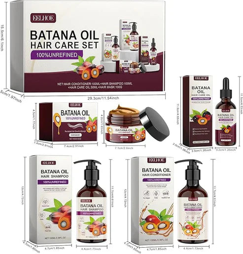EELHOE Batana Oil hair care set with bottles of natural Batana oil for nourishing and revitalizing hair, original formula.