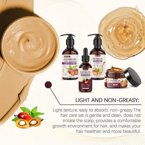 EELHOE Batana Oil Hair Care Set with bottles of natural hair treatment products and packaging for healthy hair.